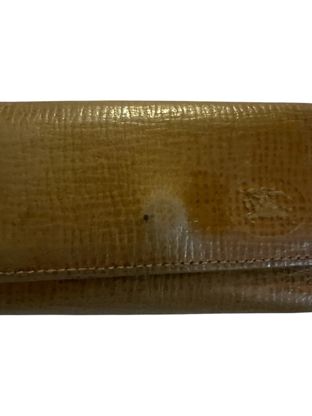 Burberry Tan Leather Key & Card Holder gold accents good condition
